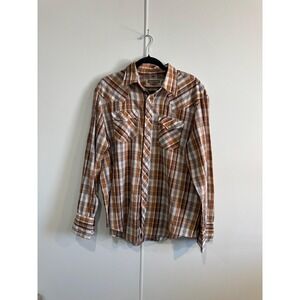 VTG Youngbloods Shirt Mens XL Brown Plaid Western Pearl Snap Long Sleeve Cowboy
